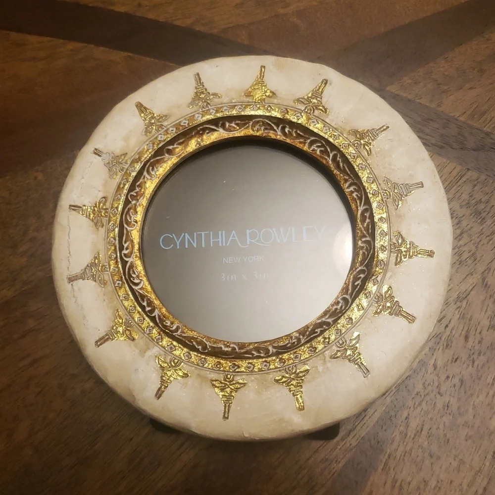 2 Cynthia Rowley Blue and Beige Accent Picture Frames 5in Bundle